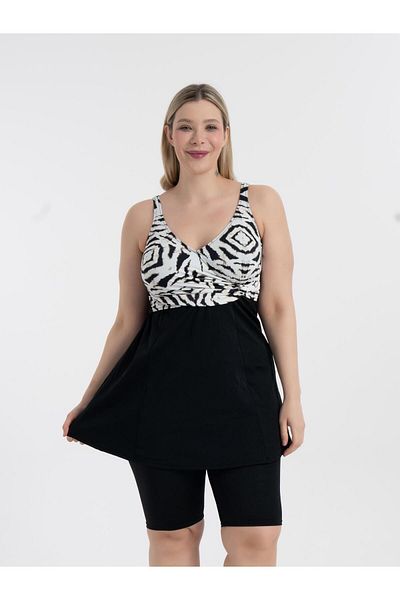 AQUAVİVA Aquaviva Women's Black and White Pattern Plus Size Recovery Dress with Cropped Tights