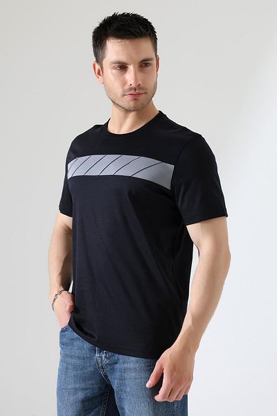ribana Men's Two Tone Piece Crew Neck T-Shirt - Cotton Tee