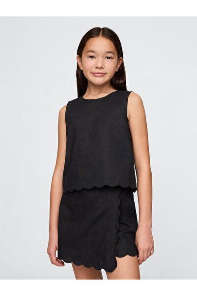 GAP Kız Çocuk Siyah Keten Karışımlı Fırfırlı Bluz