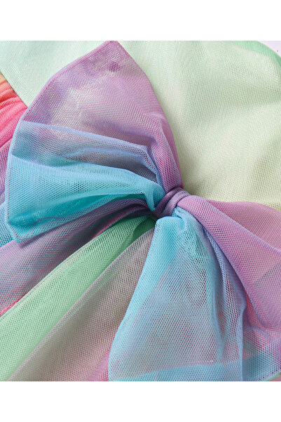 Bonfino Rainbow Mesh Bow Detailed Short Sleeves Party Dress - Multicolor