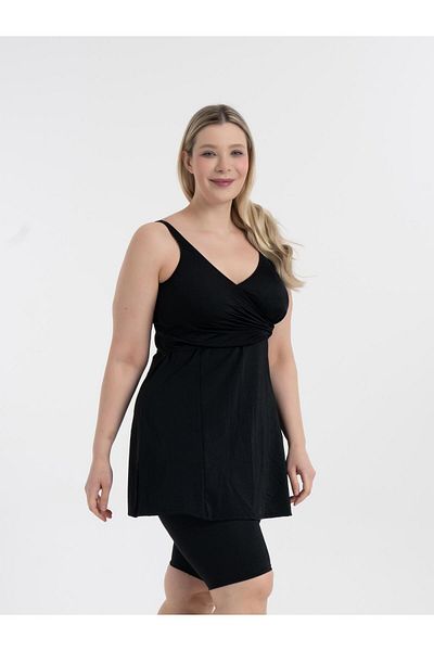 AQUAVİVA Aquaviva Women's Black Plus Size Double Breasted Tights Recovery Dress Swimsuit