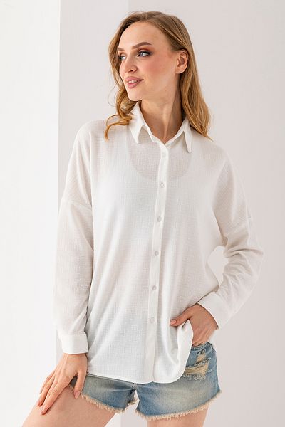 GİYSA Cămașă jacquard cu mânecă lungă pentru femei, albă - 25Y 10039