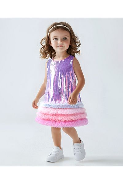 Bonfino Bonfino Woven Sleeveless Squinned A Line Dress with Ruffle -Baby Pink