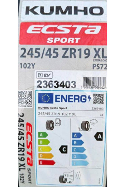 Kumho 245/45R19 102Y XL ECSTA PS72 (EV) 2025 ÜRETİM YAZ LASTİĞİ