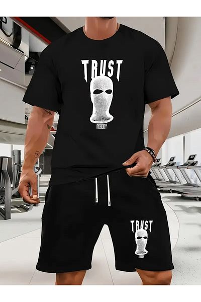 pandy Trust Nobody Printed T-Shirt - Shorts Sports Tracksuit Set