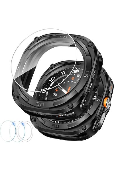 AWH for Galaxy Watch Ultra 47mm Case, TPU Bumper + 2 Tempered Glass Screen Protectors Rugged Cover