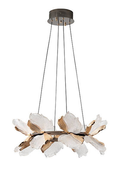 Apliqa Taran 60'lik Siyah Gold Çiçek Desenli 80 Watt Yuvarlak Modern Salon Led Avize