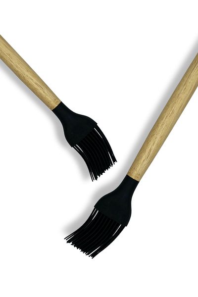 rubihome Black Hard Silicone Heat Resistant Egg Brush with Bamboo Handle - 1 Piece