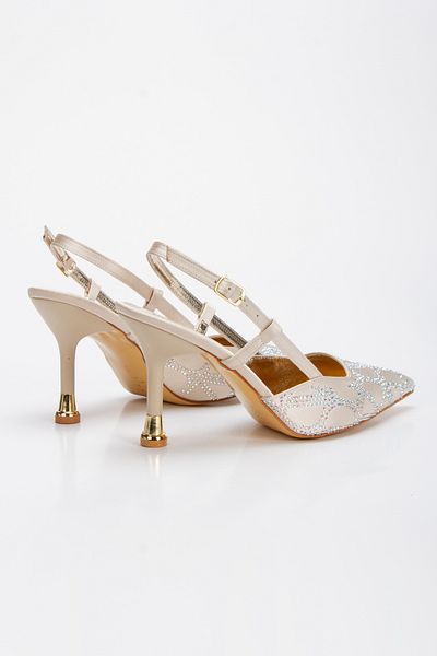 Blacktavern Stone Embroidered Satin Style Shoes Pointed Toe Thin Heel
