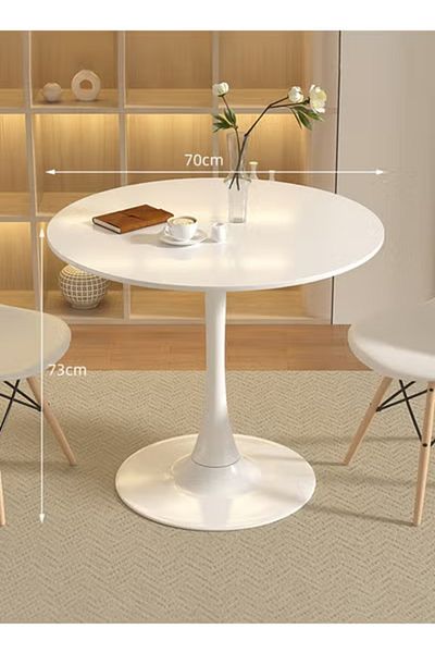 Taimi طاولة طعام أنيقة مثالية لغرفة الطعام المنزلية، ذات سطح دائري باللون الأبيض 70x70x73 سم