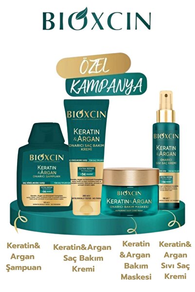 Bioxcin Keratin&Argan Şampuan+Saç Bakım Kremi+Onarıcı Saç Maskesi+Sıvı Saç Kremi 4'lü Set