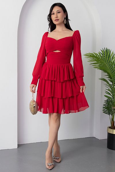 PULLIMM Rochie din șifon cu mâneci lungi, cu decolteu în formă de inimă, ECR5547