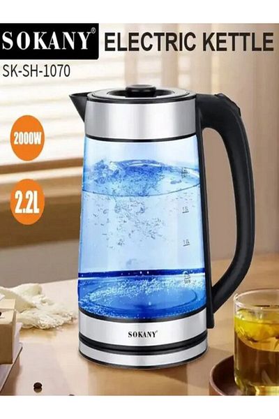 SOKANY 2.2L 2000W Electric Cordless Glass Kettle with Boil Dry Protection, Auto Shut Off & Easy to Clean