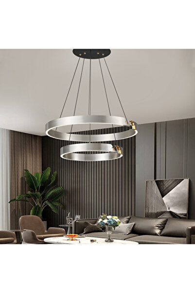 Apliqa Late Gri İki Katlı Yuvarlak 69 Watt Modern Sarkıt Salon Led Avize