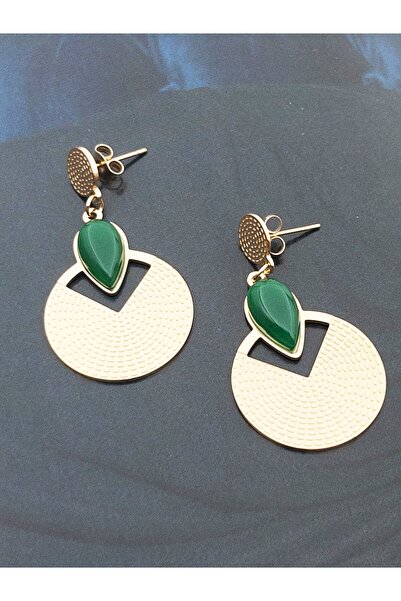 Siya Silver Kararmaz Çelik Yeşil Taşlı Otantik Sallantılı Plaka Küpe