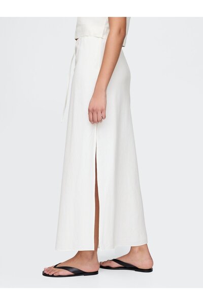GAP Kadın Beyaz Linen-blend Midi Etek