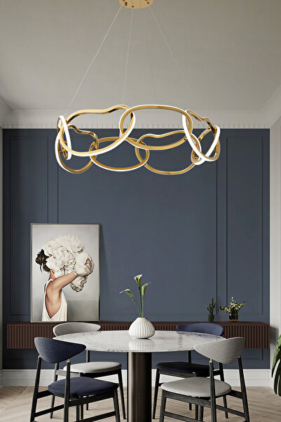 Apliqa Quon 8'li Gold 150 Watt Yuvarlak Modern Sarkıt Salon Led Avize