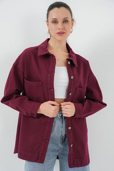 Simala 20192 Oversize Gabardine Shirt Jacket - Claret Red