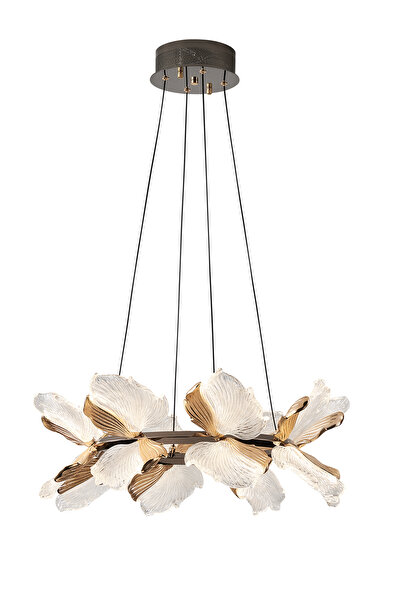 Apliqa Taran 60'lik Siyah Gold Çiçek Desenli 80 Watt Yuvarlak Modern Salon Led Avize