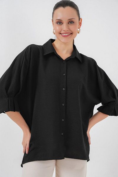 Kokosh moda Cămașă Ayrobin cu detaliu de legare 20290 - neagră