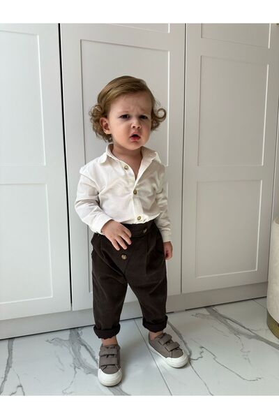 favorimkids بدلة قطنية بنية اللون طقم علوي سفلي من القطن