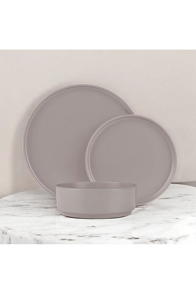 Berlinger Dinner Set Plate Set Stoneware 18 Pcs Taupe Collection Dishwasher Microwave Safe