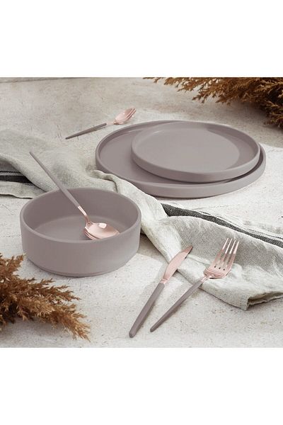 Berlinger Dinner Set Plate Set Stoneware 18 Pcs Taupe Collection Dishwasher Microwave Safe