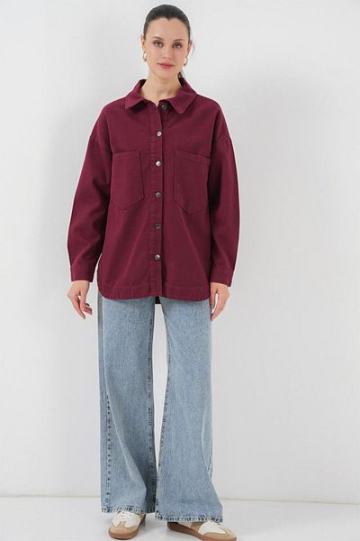 Simala 20192 Oversize Gabardine Shirt Jacket - Claret Red