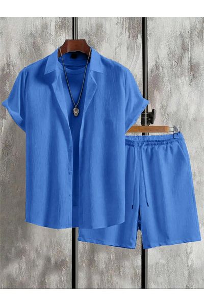 Altamira Set de cămașă și pantaloni scurți pentru bărbați Indigo cu mânecă scurtă