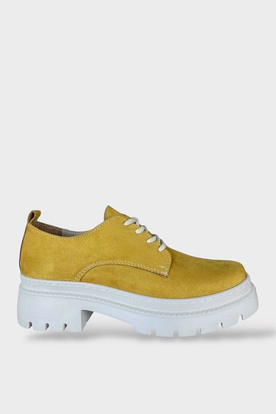 Liger Pantofi Oxford de damă cu șireturi, cu talpă înaltă, GALBEN