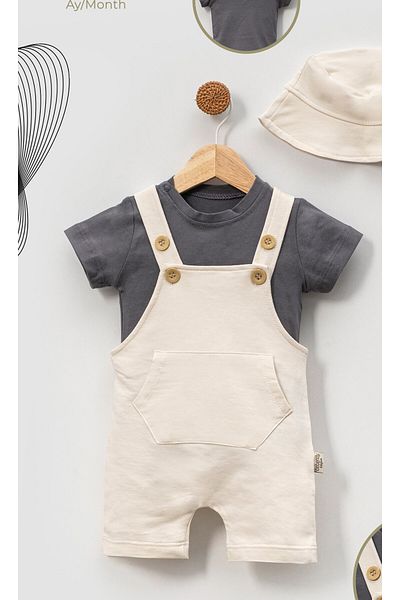 Adda Baby Salopet Badi Hat 3-Piece Set Cotton Summer Comfortable Fit Baby Boy Set