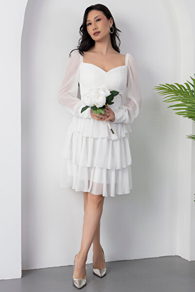 PULLIMM Сукня з довгими рукавами та коміром-стійкою з багатошарового шифону ECR5547