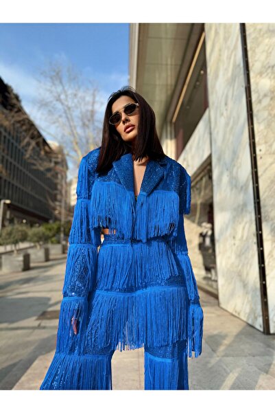 Rheme And Fons Özel Tasarım Couture El Işçiliği Saks Mavisi Abiye Ceket