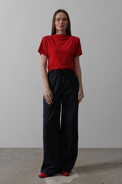 Moda Asmira Elastic Waist Loose Leg Trousers - Navy Blue
