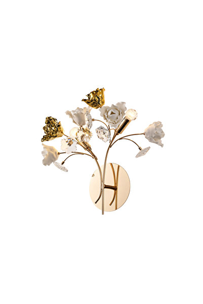 Apliqa Faxon 2'li Gold Çiçek Desenli Modern Yatak Başı Salon Aplik