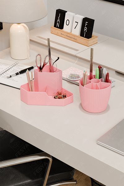 Fesya Home CORNER-FANUS Τρίγωνο και 7 θέσεων Desktop Organizer Set Desktop Organizer Organizer - Ροζ