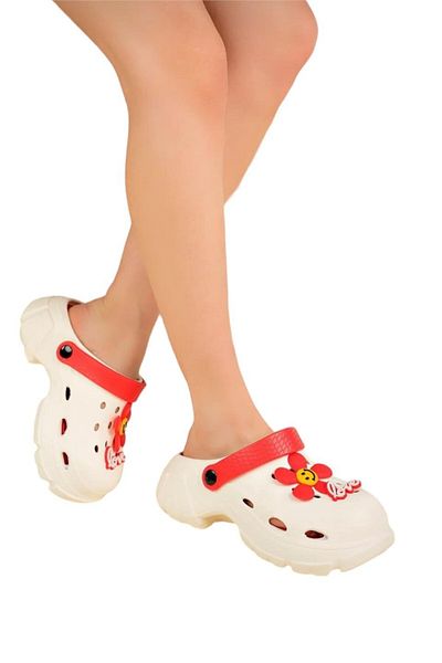 Liger Sandale de damă cu talpă înaltă și confortabilă CREAM-RED