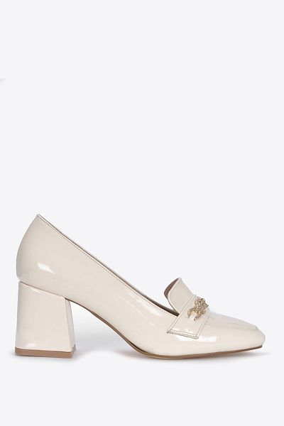 Vizon Ayakkabı Women's Cream Patent Leather Classic Heeled Shoes Vzn25Y-001