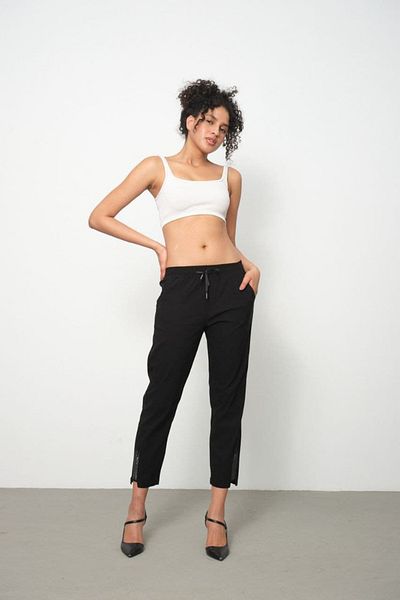 Double.Tt Women's Elastic Waist Long Pants with Stone Detail Ankle Length Full Lycra Comfortable Jeans Pants