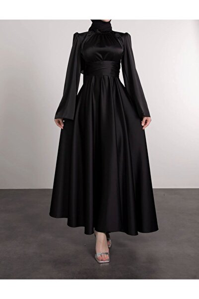 Raya Gym Basic Volan Kol Saten Tesettür Abiye