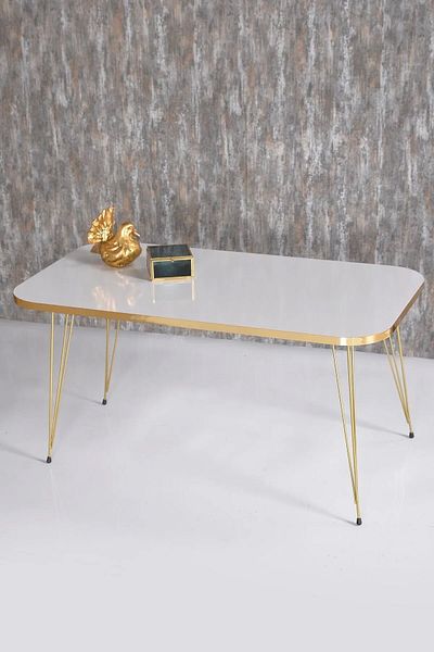 GOLDFALEZ Masuta de cafea moderna cu rama aurie colectia alb | Masa de living contemporana