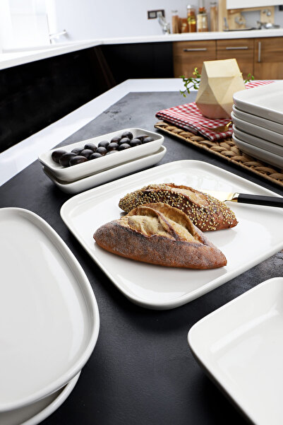 Porselen Diyarı Etka Porcelain Series 14 Piece White Square Oval Edge Breakfast Set for 6 People