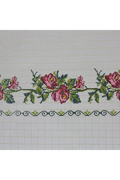 Demirhan Perde Red Cross Stitch Natural Cotton Linen Buldan Handwork Bohemian Authentic Curtain