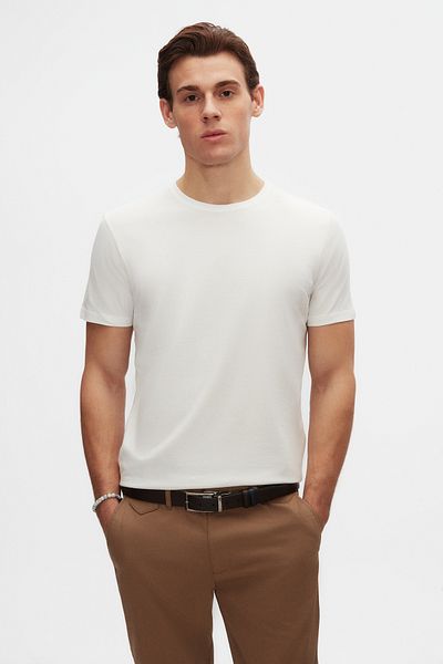 D'S Damat Μπλουζάκι Slim Fit White Crew Neck 100% βαμβακερό που αναπνέει