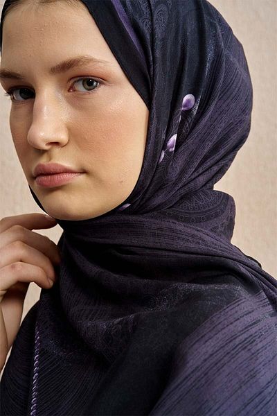 ED Scarf Μωβ βαμβακερό, μεταξωτό και πέρλες σάλι
