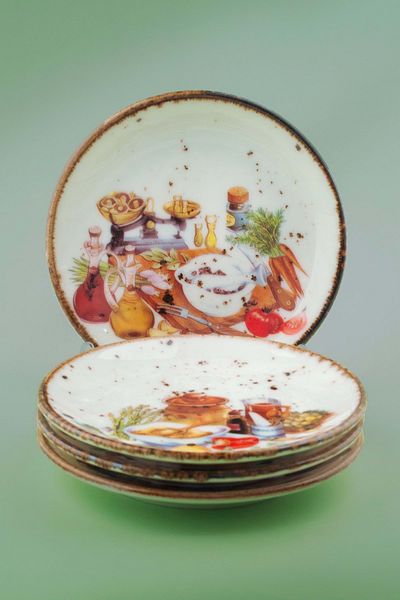 Bursa Porselen Dekor Retro Breakfast 4 Piece Cookie Plate