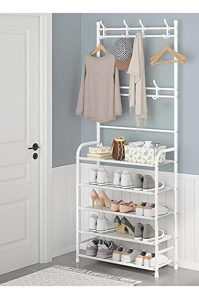 smart home 5-Tier Multifunctional Clothes Rack with Storage and Shoe Organizer Shelves, White