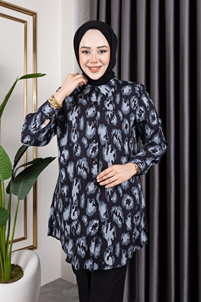 Sfg Life Moda Women's Hijab Clothing & Sportswear Suitable Button Detail Stylish Patterns Woven Viscose Shirt-Tunic