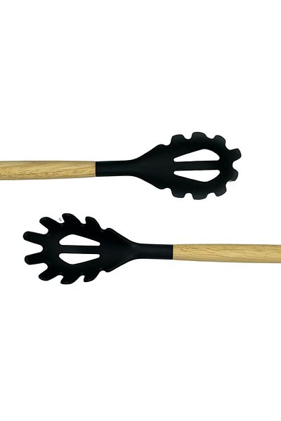 rubihome Black Hard Silicone Heat Pasta Spoon with Bamboo Handle - 1 Piece