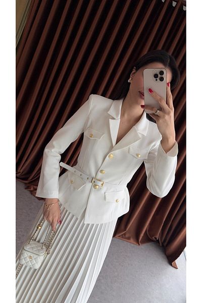 guller tekstil بدلة نسائية أنيقة بحزام مع تنورة
